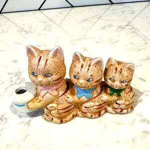 Vintage JSNY Taiwan ceramic kitten trio figurine toothpick holder 70s 80s cat